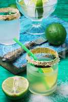 refreshing cocktail made of rum and lime with ice