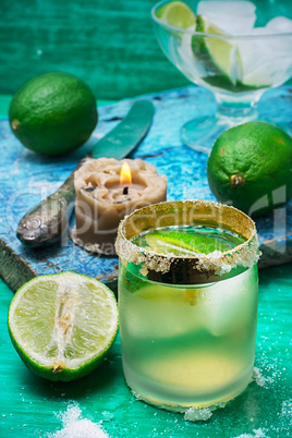 refreshing cocktail made of rum and lime with ice