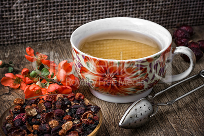 porcelain cup of fragrant tea for medicinal herbs in retro style