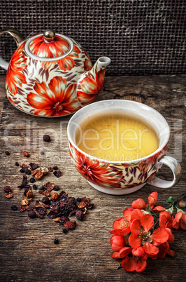 porcelain cup of fragrant tea for medicinal herbs