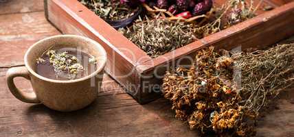 tea brewed with chamomile in ceramic mugs