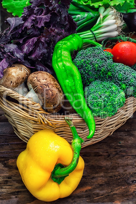 wicker basket with fresh vegetables