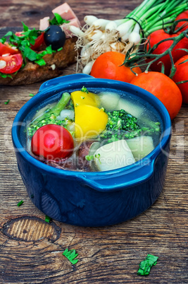 summer soup with fresh vegetables