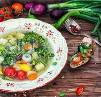 summer soup with fresh vegetables