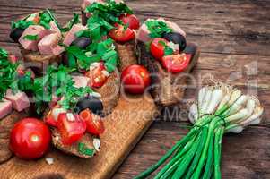 bruschetta with vegetables and meat