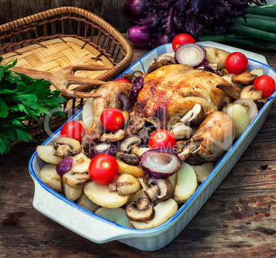 delicious chicken baked potato and fresh vegetables