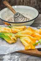 Yellow pumpkin flowers,as an element of meals