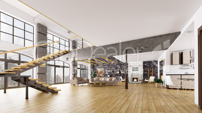 Loft apartment interior 3d rendering