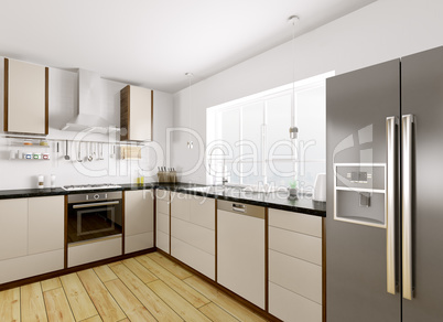 Modern kitchen interior 3d rendering