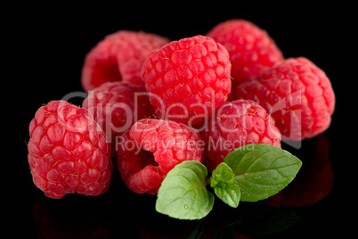 Raspberries with leaves