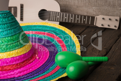 Mexican sombrero on wood background