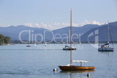 Sailing boats at lake Chiemsee, Bavaria, Germany