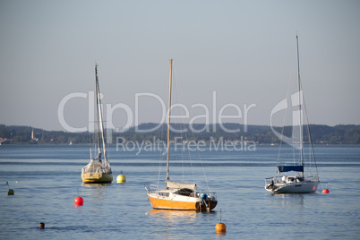 Sailing boats at lake Chiemsee, Bavaria, Germany