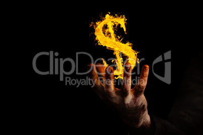 Composite image of businessman presenting with his hands