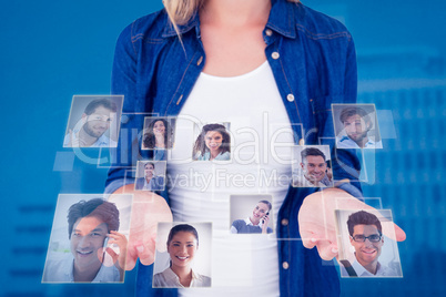 Composite image of woman presenting her hands