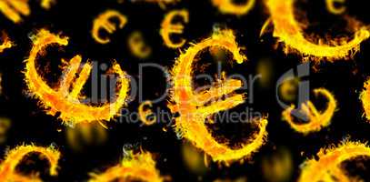 Composite image of euro sign on fire