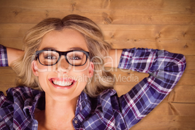 Composite image of portrait of gorgeous smiling blonde hipster l