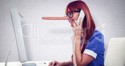 Composite image of smiling hipster woman on phone