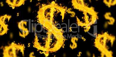 Composite image of american dollar on fire