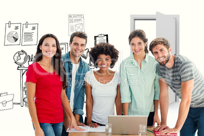 Composite image of portrait of young colleagues in office