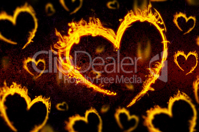 Composite image of several heart in fire