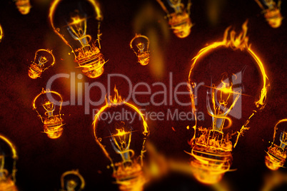 Composite image of bulb on fire on white background