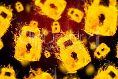 Composite image of padlock on fire