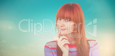 Composite image of portrait of a smiling hipster woman Composite image of portrait of a smiling hipster woman