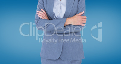 Composite image of portrait of smiling businesswoman standing ar