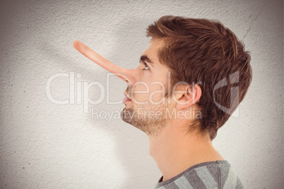 Composite image of side view of serious man looking up