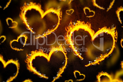 Composite image of heart shapes on fire