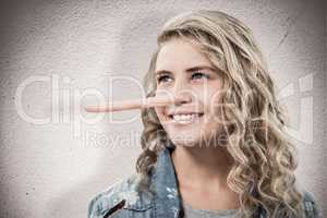 Composite image of smiling woman looking away