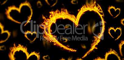 Composite image of several heart in fire