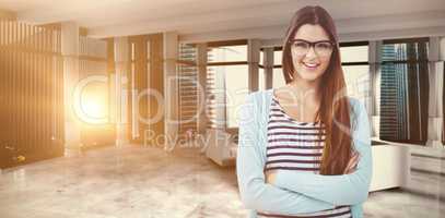 Composite image of young creative worker smiling at camera