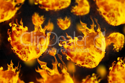 Composite image of heart shapes on fire