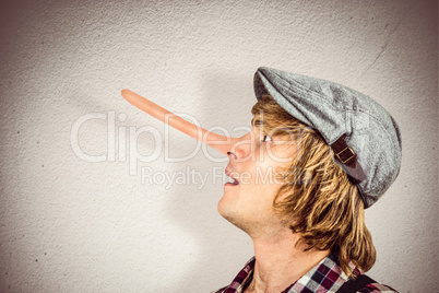 Composite image of side view of surprised blond hipster smiling