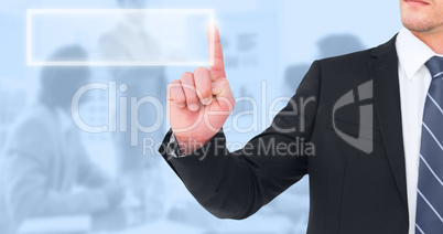 Composite image of unsmiling businessman pointing his finger