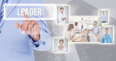 Composite image of businessman touching invisible screen