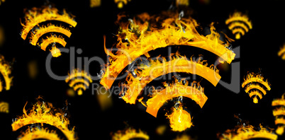 Composite image of wifi sign on fire