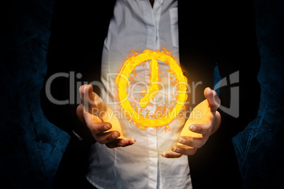 Composite image of businesswomans hands presenting