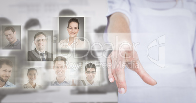 Composite image of woman pointing with her finger