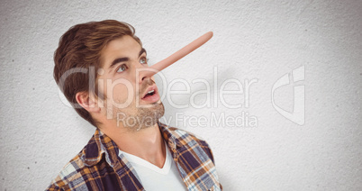 Composite image of surprised hipster looking up