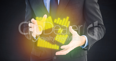 Composite image of mid section of a businessman presenting with