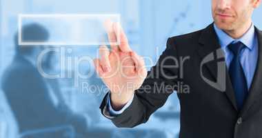 Composite image of businessman pointing these fingers at camera