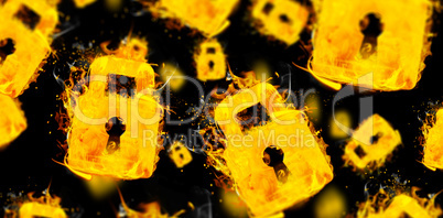 Composite image of padlock on fire