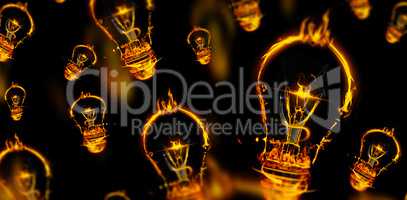 Composite image of bulb on fire on white background