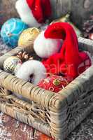 Basket with ornaments on the Christmas tree