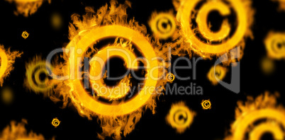 Composite image of several copywrite in fire