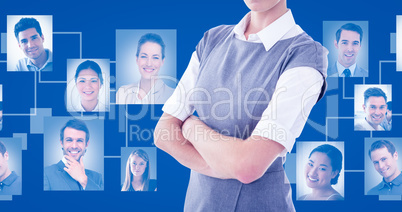 Composite image of portrait of serious businesswoman standing ar