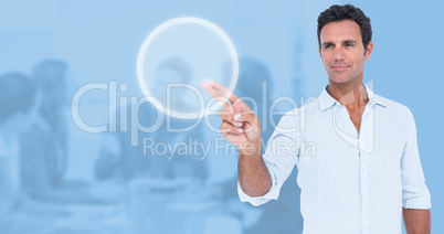 Composite image of handsome man making gun gesture
